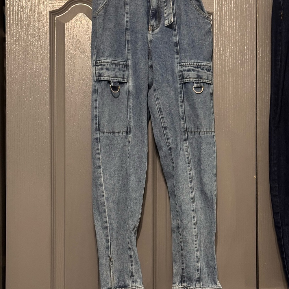 Fashion Nova Blue Denim Cargo Jeans